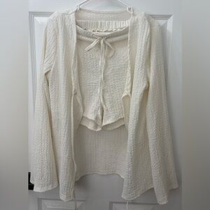 SHEIN Off-White Textured Cardigan and Shorts Set